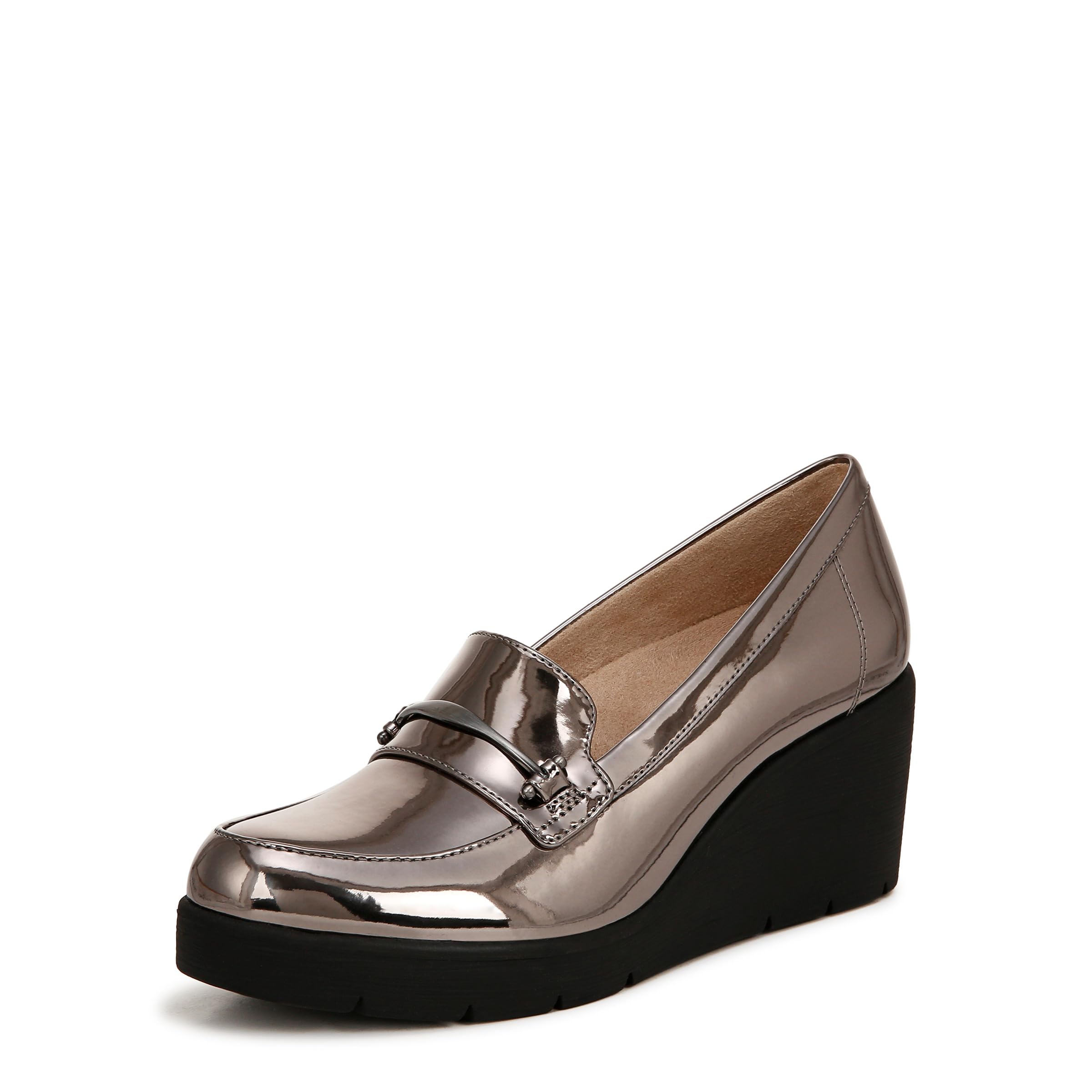 Naturalizer Soul Women’s Achieve Wedge Loafer Pump Pewter Sliver Metallic 8.5 W