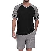 PrinStory Mens Pajamas Set Short Sleeve Lightweight and Soft Pajama Sets Summer Pjs Sets with Pockets