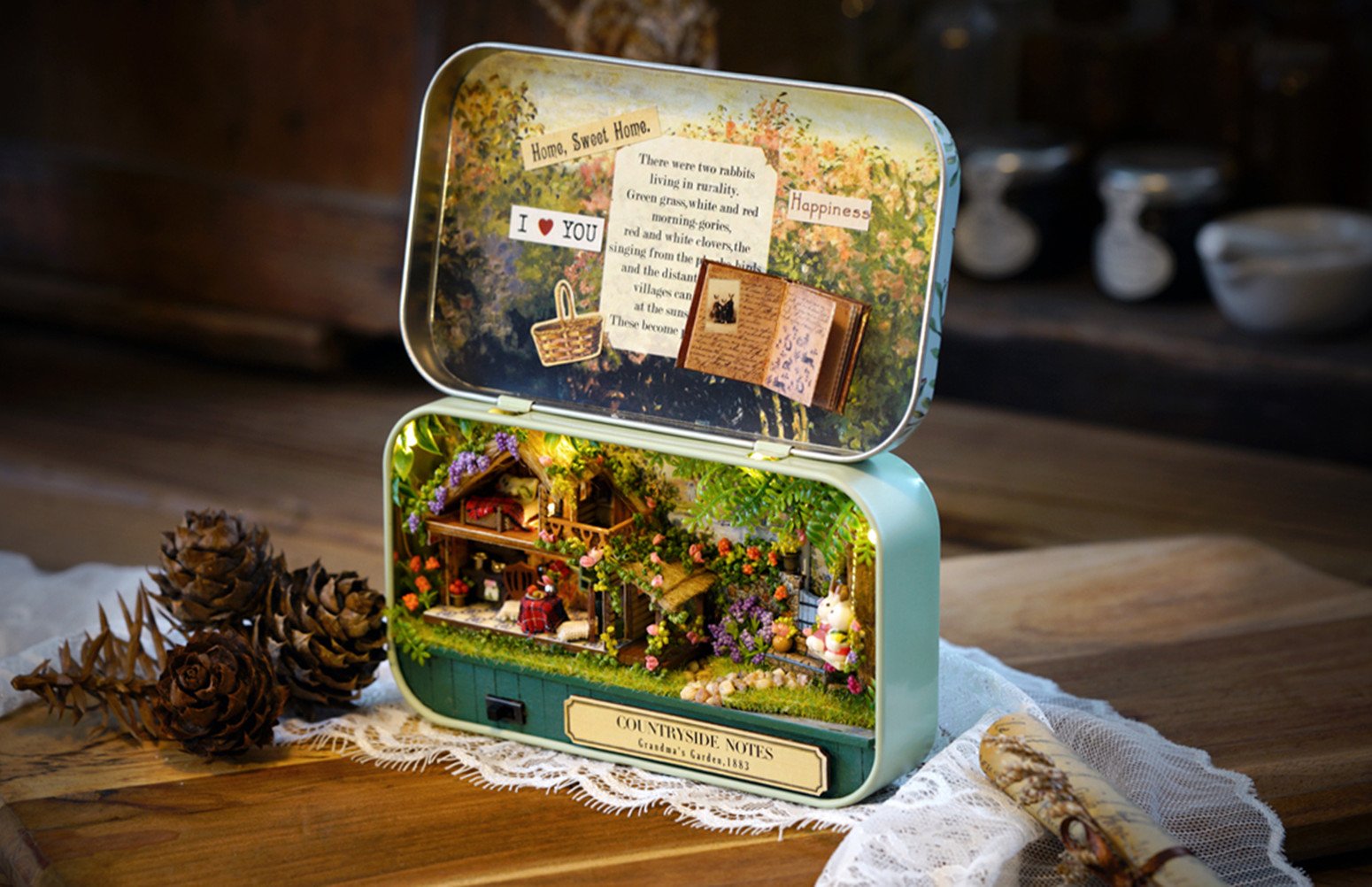 Flever Dollhouse Miniature DIY House Kit Creative Room with Furniture and Cover for Romantic Valentine's Gift(Countryside Notes)