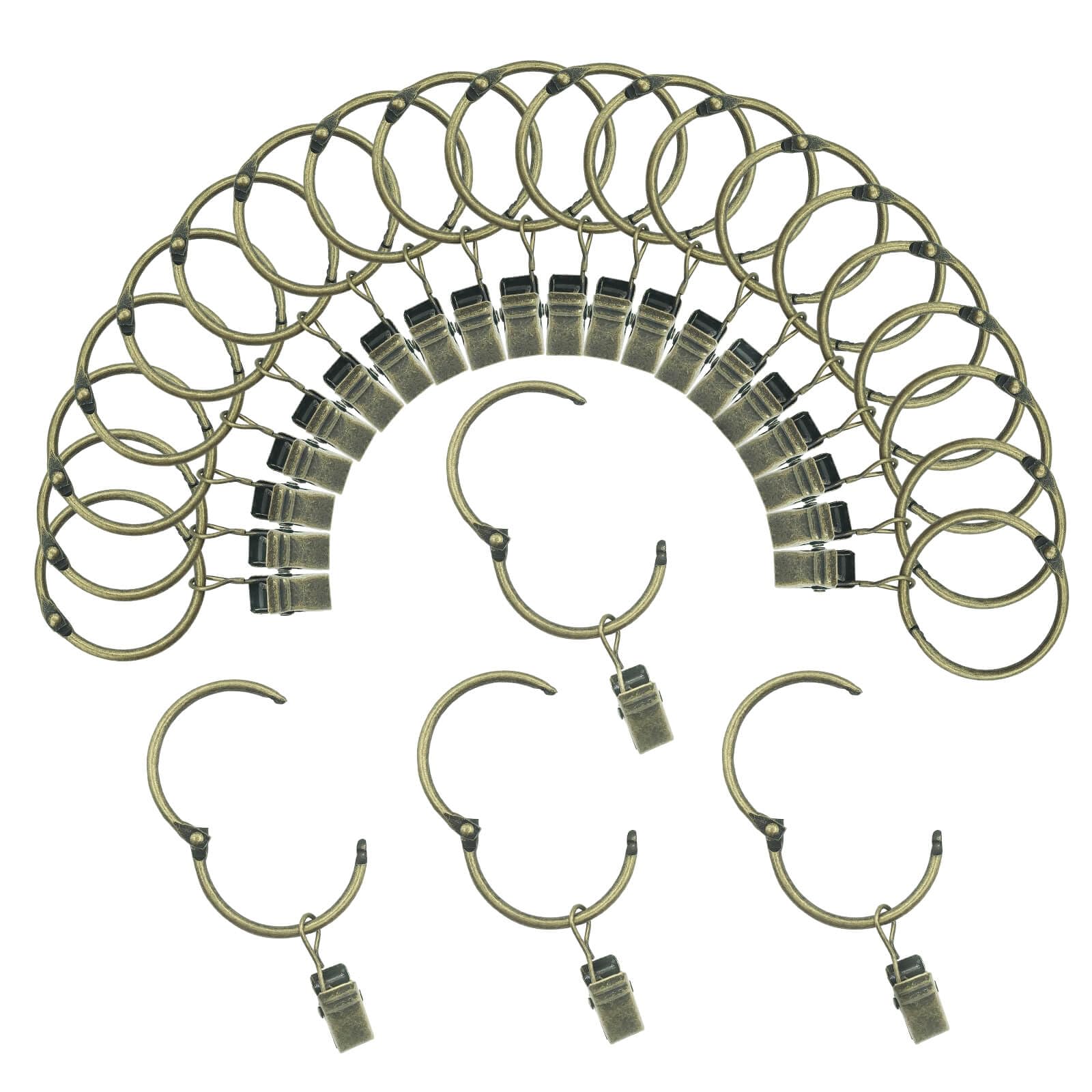 Curtain Rings with Clips 25mm Interior Diameter Openable 24 Pack Rustproof Metal Hangers Ring Decorative Drapery Vintage Bronze TXZWJZ