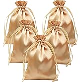 Gbateri 35 Pack 5 x 7 inches Satin Gift Bags with Drawstring, Party Favor Bags, Silk Jewelry Bags, Fabric Cloth Drawstring Pouch Bags,Christmas Gift Bags (Gold)