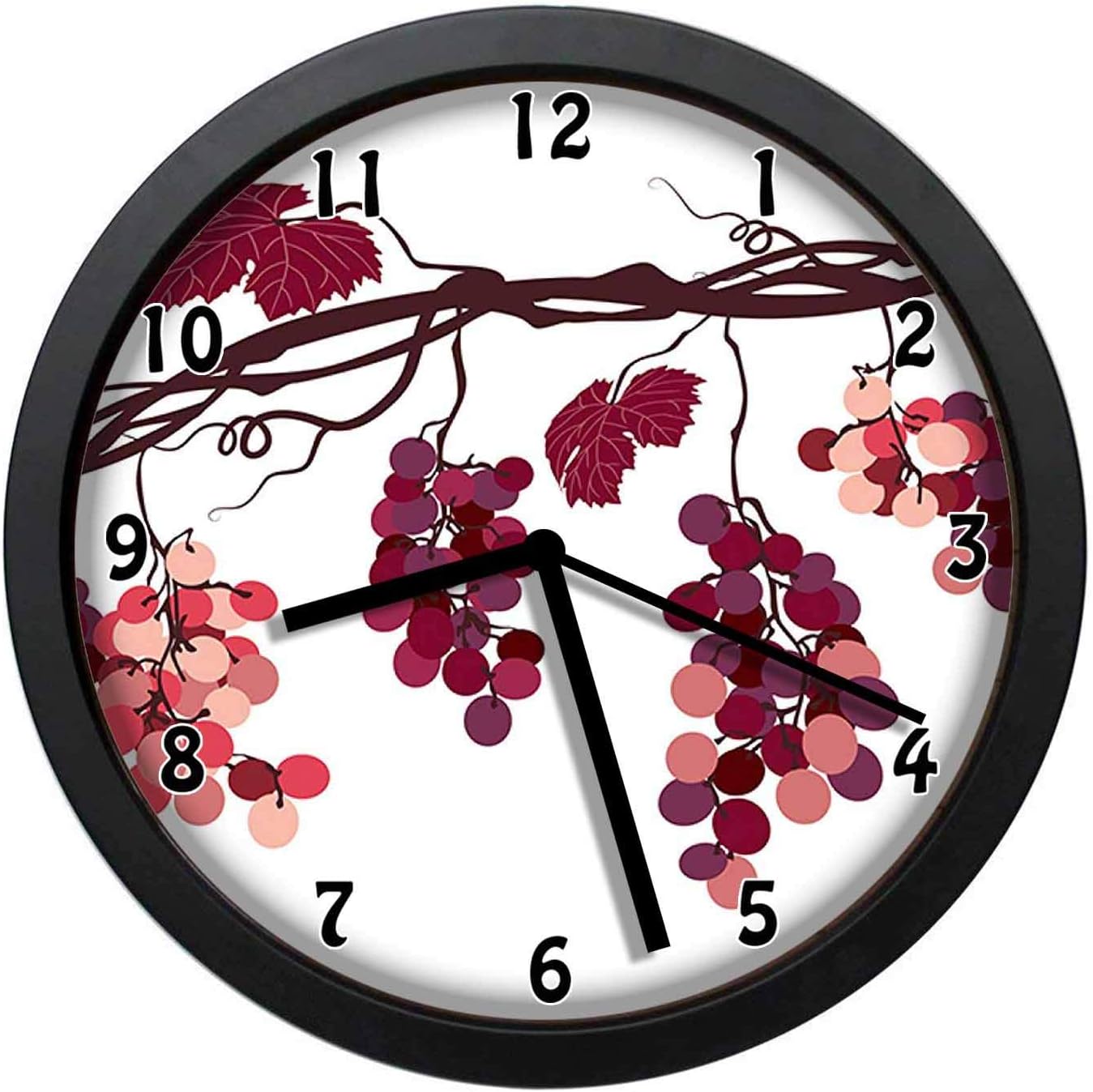 EaYanery Vine Branch with Colorful Grapes Agriculture Themed Illustration Healthy Food Options Multicolor Wall Clock Home Decor 10in Non-Ticking Silent Decorative Clocks