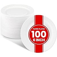 Small Paper Plates - [100-Pack] - (6-Inch Round) - Lightweight Uncoated 6 Inch Disposable Paper Plates - for Crafts, Events, 