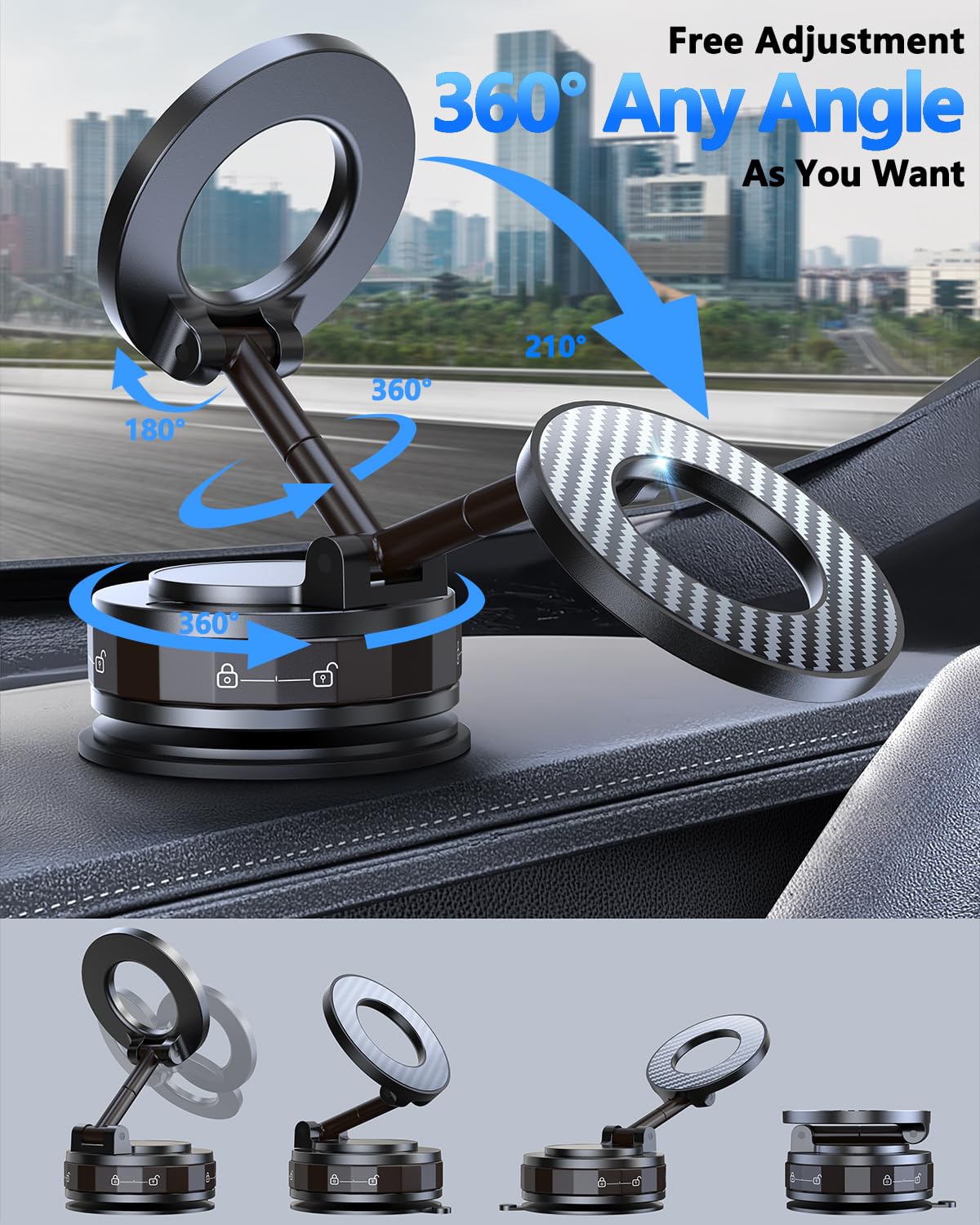 Vacuum Magnetic Car Phone Holder for Mag-Safe [89+LBS Suction & 3200gf Magnetic] 360° Adjustable Ultra Suction Cup Phone Holders for Your Car, Car Mount for iPhone 17 Pro Max 16 15 14 13 12 Air Plus