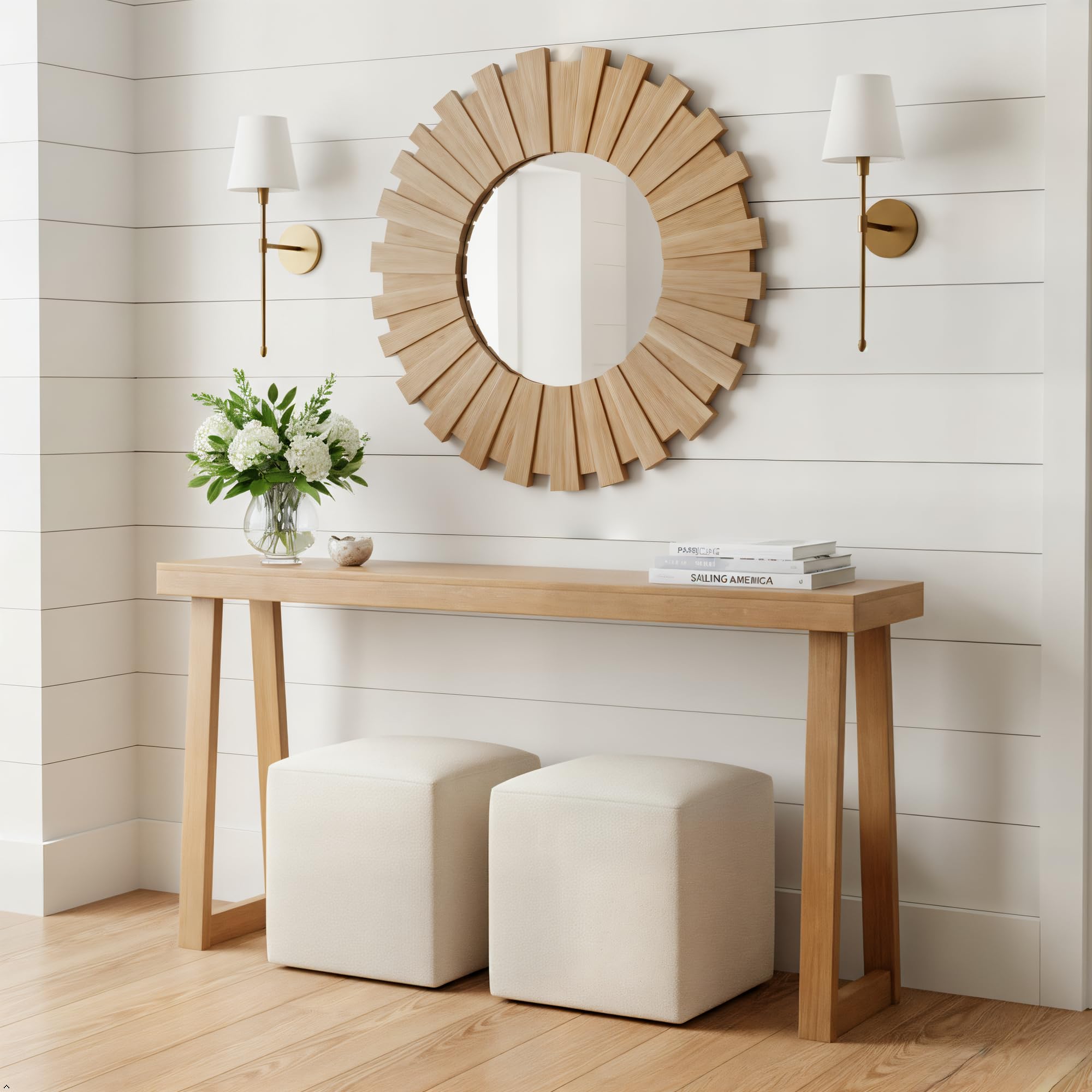 Plank+Beam Solid Wood Console Table, 66 Inch, Sofa Table, Narrow Entryway Table for Hallway, Behind The Couch, Living Room, Foyer, Easy Assembly, Pecan Image