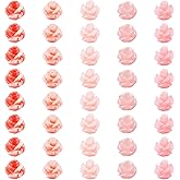 Beadthoven 40pcs Pink Rose Flower Beads Mini Small Cute Rosary Beads Synthetic Shell Flower Beads Cameos Spacer Beads Carved Loose Beads for Jewelry Making Bracelet Earrings Necklace DIY Crafts