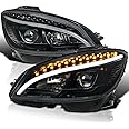 Spec-D Tuning Black LED Projector Headlights Compatible with 2008-2011 Mercedes Benz W204 C-Class, Left + Right Pair Headlamps Assembly