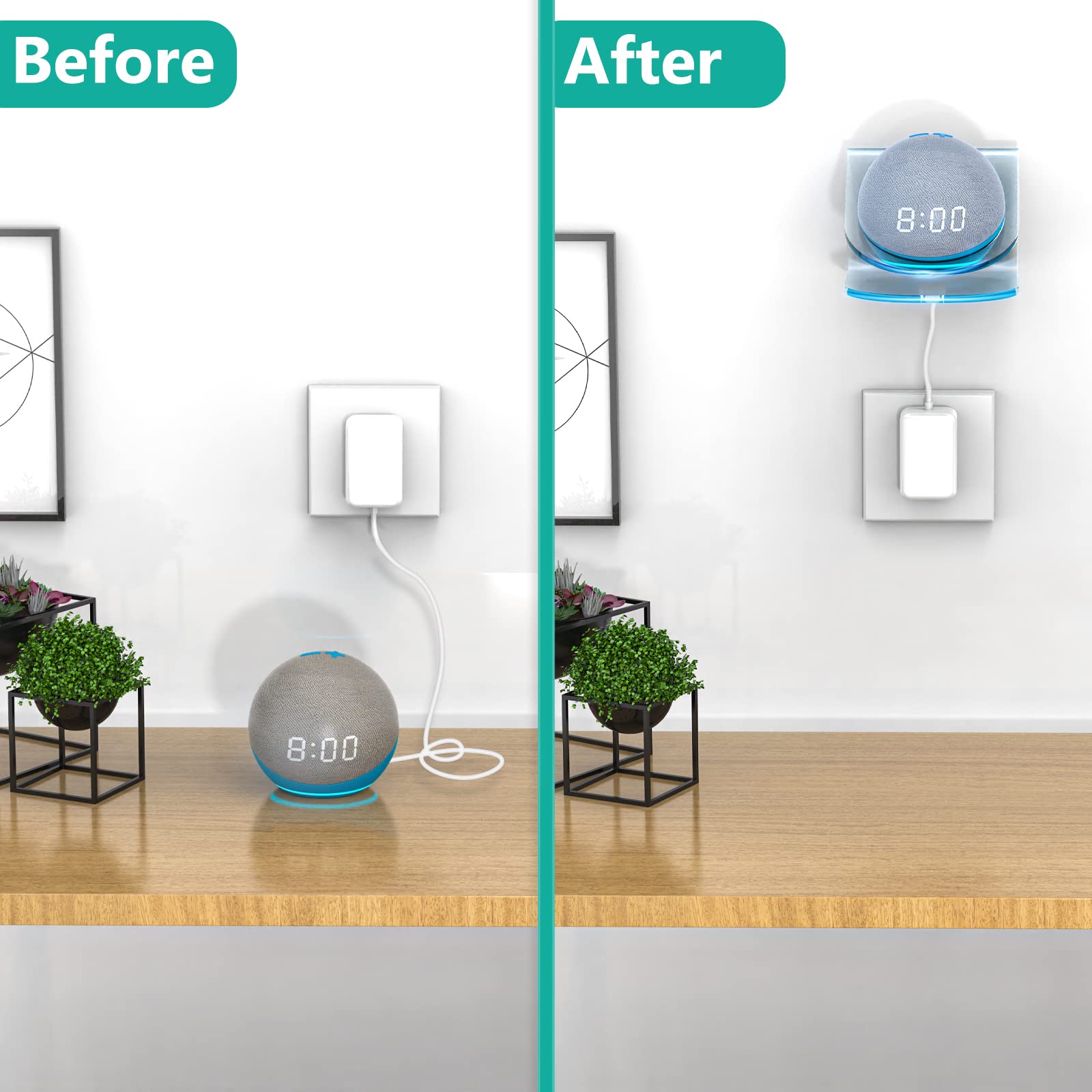 WALI Speaker Wall Mount Holder for Echo dot 4th 5th Gen, Space Saving Transparent Wall Mount Bracket Shelf (SWM-EH-04C), 1 Pack, Clear