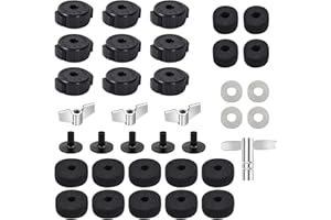 SETEOL 36 PCS Cymbal Replacement Accessories, Clutch Felts, Drum Cymbal Felt Pads Include Wing Nuts & Washers & Plastic Cymbals Sleeves & Drum Key and Plastic Cymbals Nuts, Replacement for Drum Set,Black
