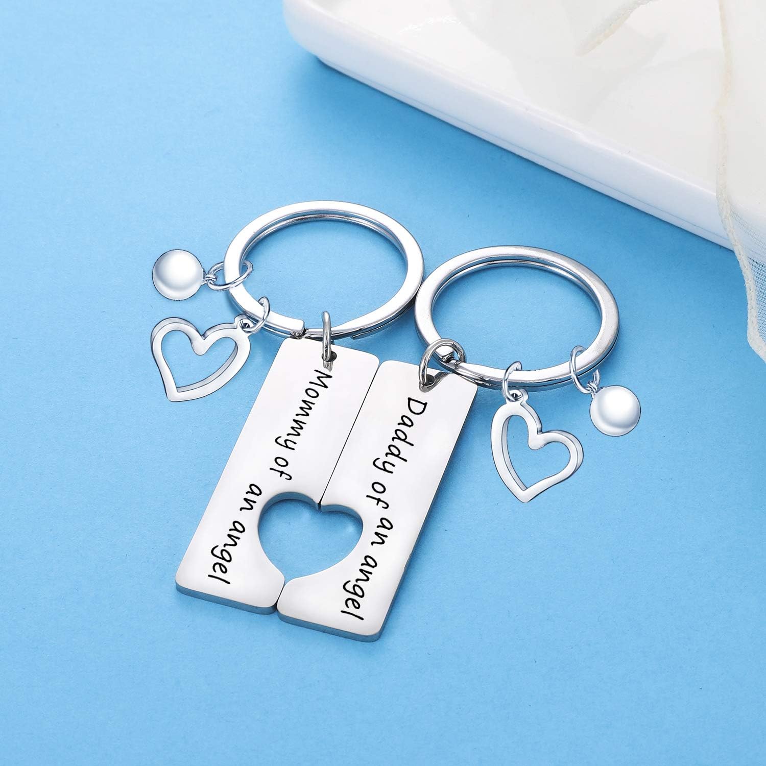 2PCs Loss Memorial Keyring Mommy & Daddy of an Angel Set Miscarriage Keepsake Baby Memorial Gift for Men Women Baby Remembrance Sympathy Gift for Infant Child Loss (Mommy Daddy of an Angel Style2) - Image 4