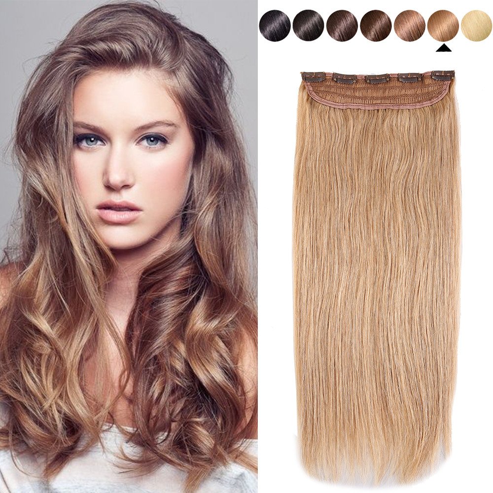 One Piece Human Hair Extension Real Hair Clip in Extensions 16"24" 5