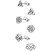 ICYROSE 925 Sterling Silver Set of 3 Pairs Small Heart Celtic Love Knot Cross Triangle Vintage Stud Earrings