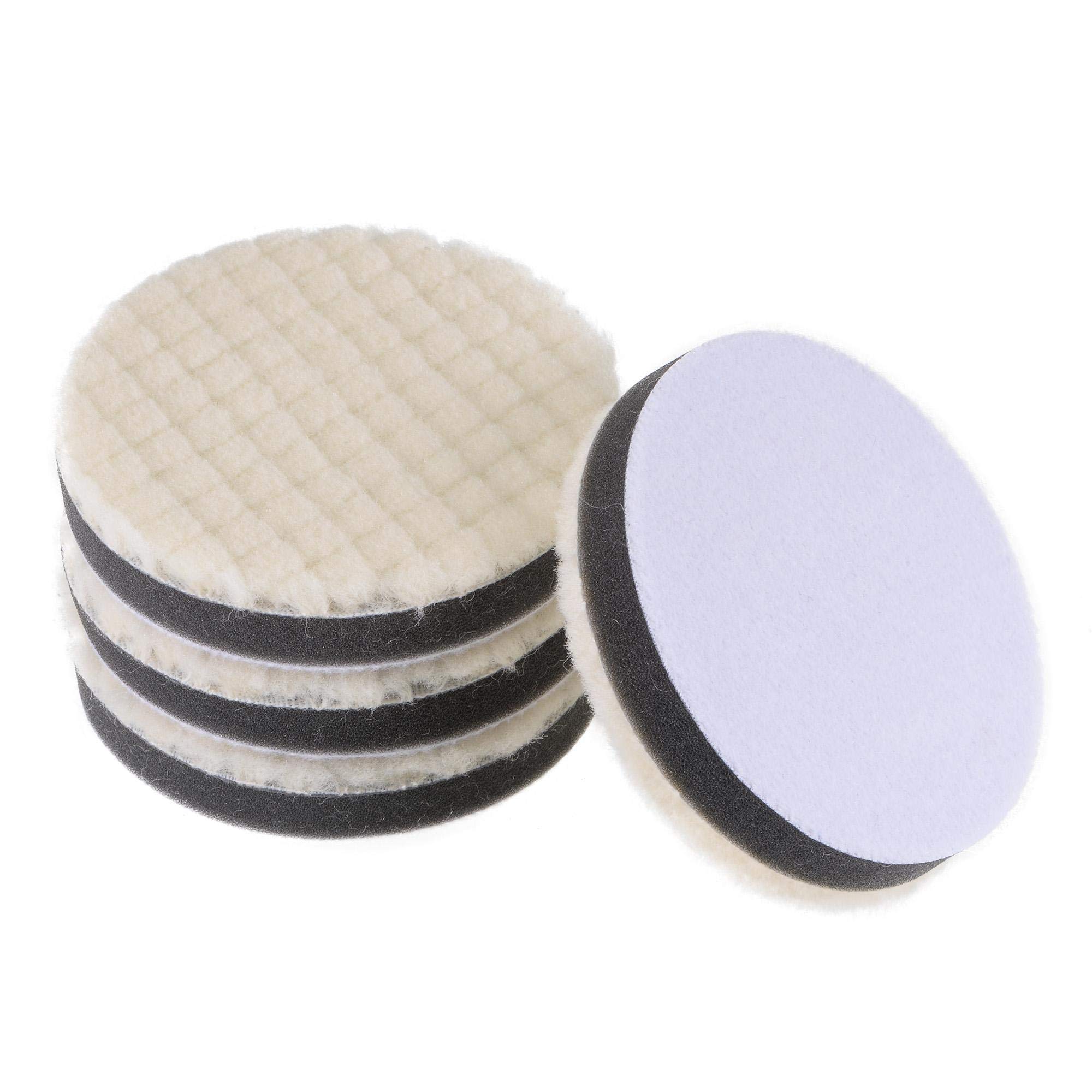 sourcing map 3" Wool Felt Sponge Polishing Pad Hook and Loop Buffing Wheel Medium Polishing for Orbital Polisher Buffer 4 Pcs