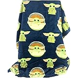 Disney Star Wars The Mandalorian The Child Baby Yoda in Pram Plush Travel Throw Blanket Blue 40x50 inch