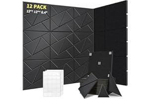 ARTOOWALL 12 Pack Sound Proof Foam Panels for Walls,12" X 12" X 0.4"Wall Panels with Safe Removable Adhesive Tabs, High Density Acoustic Panels for Home Studio Office Decoration & Noise Reduction-Black