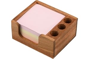 Chicvilla Acacia Wood Sticky Note Holder with 3 Pen Holders, 3x3 Post It Note Dispenser with Anti-Slip Pads, All-in-One Wooden Desk Organizer for Office Home School (4.0“x3.5"x2")
