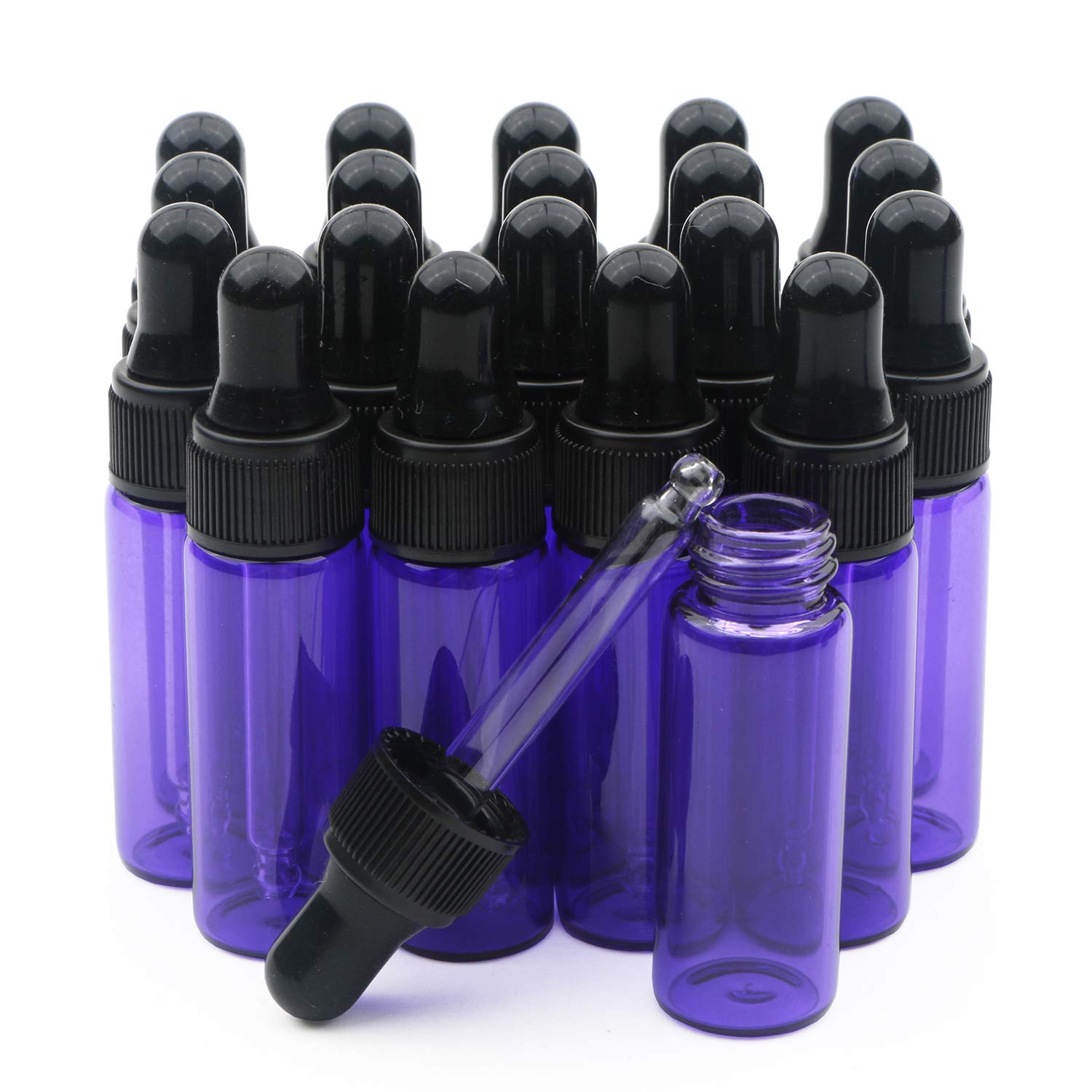 Unxuey 5 ml 1/6 oz Purple Dropper Bottles, 20Pcs Cosmetic Refillable Vials with Tapered Glass Droppers for Essential Oil Perfume Beauty Fragrance