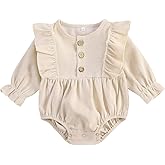 Sasaerucure Infant Baby Girl Clothes Solid Ruffle Long Sleeve Romper Bodysuit Tops One Piece Jumpsuit Fall Winter Outfit