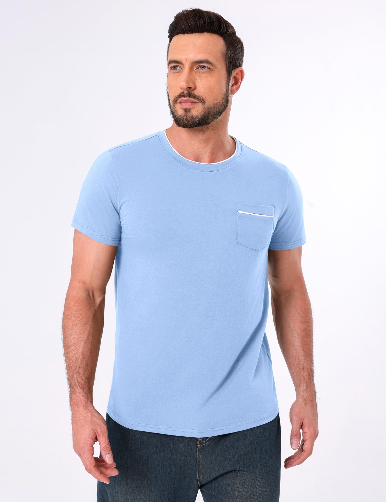 iClosam T Shirt Herren Baumwolle Feuchtigkeitsableitend Hellblau M 2