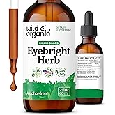 Wild & Organic Eyebright Herb Tincture - Eye Support with Eyebright Supplement - Dietary Euphrasia Extract Liquid Drops - Vegan, Sugar Alcohol-Free - 2 fl oz