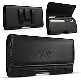 Wireless City Leather Phone Holster for iPhone 17/17 Pro, 16/16 Pro/16e, 15/15 Pro, 14/14 Pro, 13/13 Pro, 12/12 Pro, 11, XR Horizontal Belt Clip Phone Pouch Card Holder Magnetic Closure Phone Case