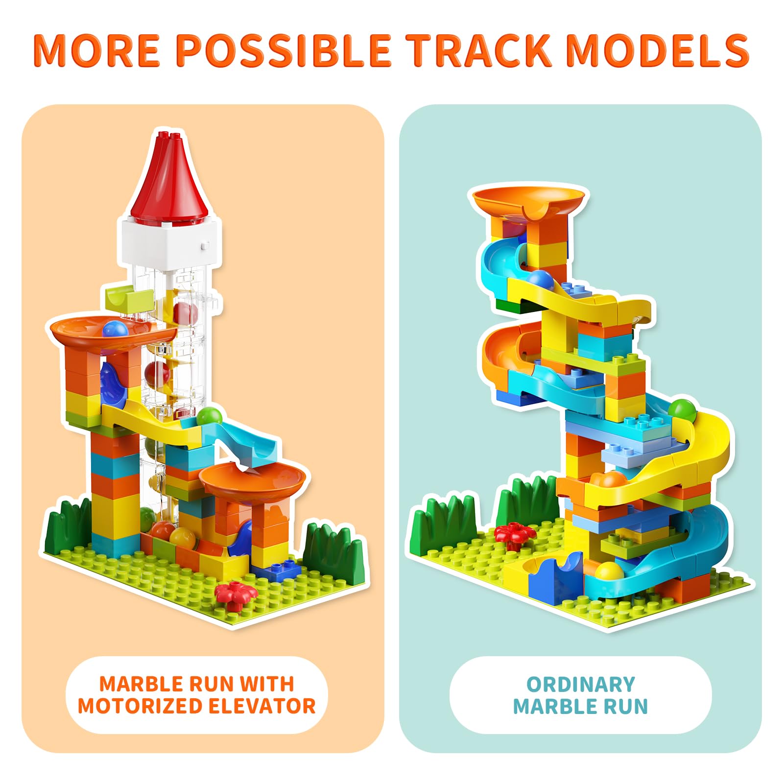 Electric Marble Run with Automatic Elevator Lift - STEM Building Toy for Kids Ages 4-8, 102 PCS Construction Set with 10 Marbles & Transparent Track, Compatible with Standard Building Blocks