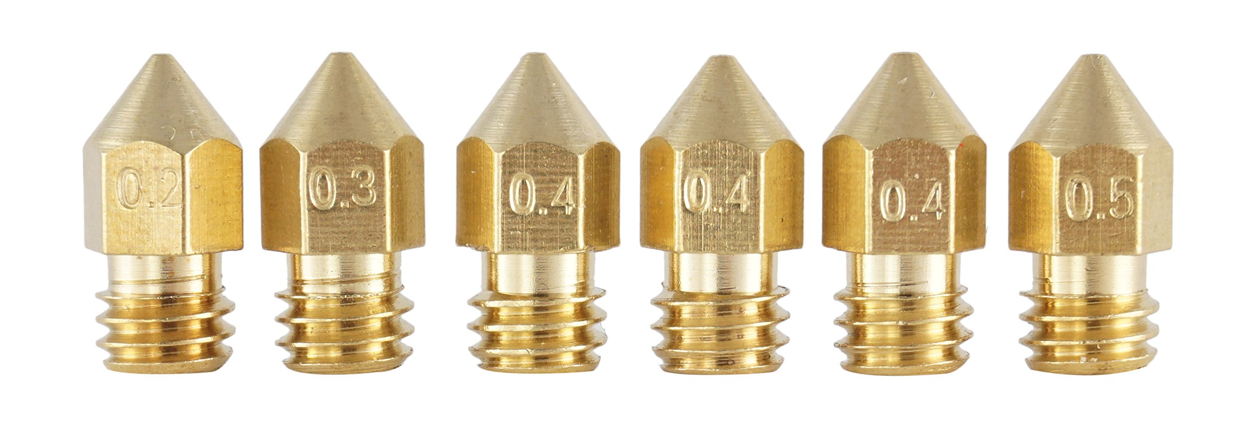 3D FREUNDE 6 pcs. (0.2mm + 0.3mm + 3 * 0.4mm + 0.5mm) Nozzle Set MK8 Makerbot RepRap Anet A8 / A6 Flashforge CtC Extruder Hotend Printhead made of brass for 1.75mm filament 3D printer