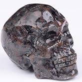 QLRSUXN 2 Inch Flame Yooperlite Stone Crystal Skulls Decor,Human Skull Sculpture Statues Healing Crystal Decor,Halloween Skull Figurines,Home Office Decoration Christmas Meditation Gifts for Men Women