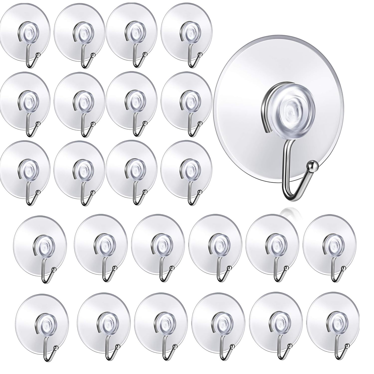 Suction Hooks,24 Pack Clear Suction Cup Hook 4CM Plastic Window Suckers with Hook Wall Hooks Hangers for Bathroom Kitchen Shower Towel Office Keyring