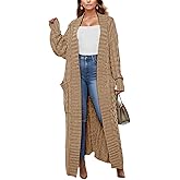 Sheocivy Long Cardigan Sweaters for Women 2026 Spring Fall Open Front Long Sleeve Clable Knit Sweater Coat with Pockets