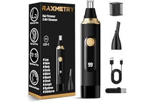 RAXMETRY Nose Hair Trimmer for Men and Women,2025 Professional Painless IPX7 Waterproof Eyebrow & Facial Hair Trimmer,USB Rechargeable with LED Display Dual-Edge Blades for Smoother Cutting,Christmas Gifts