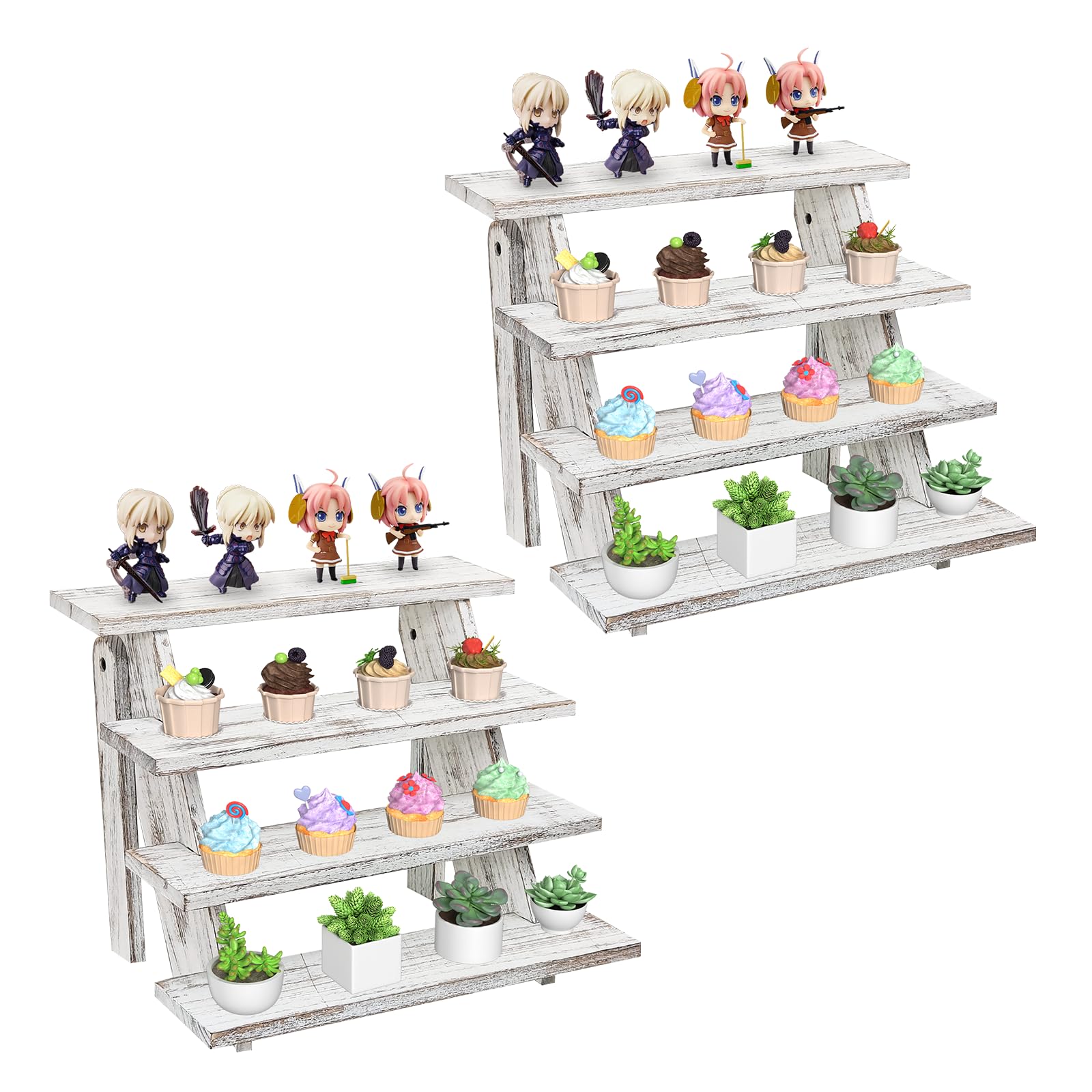 Photo 1 of Wooden Cupcake Stand for 24 Cupcakes, 4 Tier Cupcake Display Stand Rustic Tiered Display Stand Dessert Table Display Set Cupcake Stand for Baby Shower Decorations Birthday Party Supplies Perfume Display(White 2Pcs)