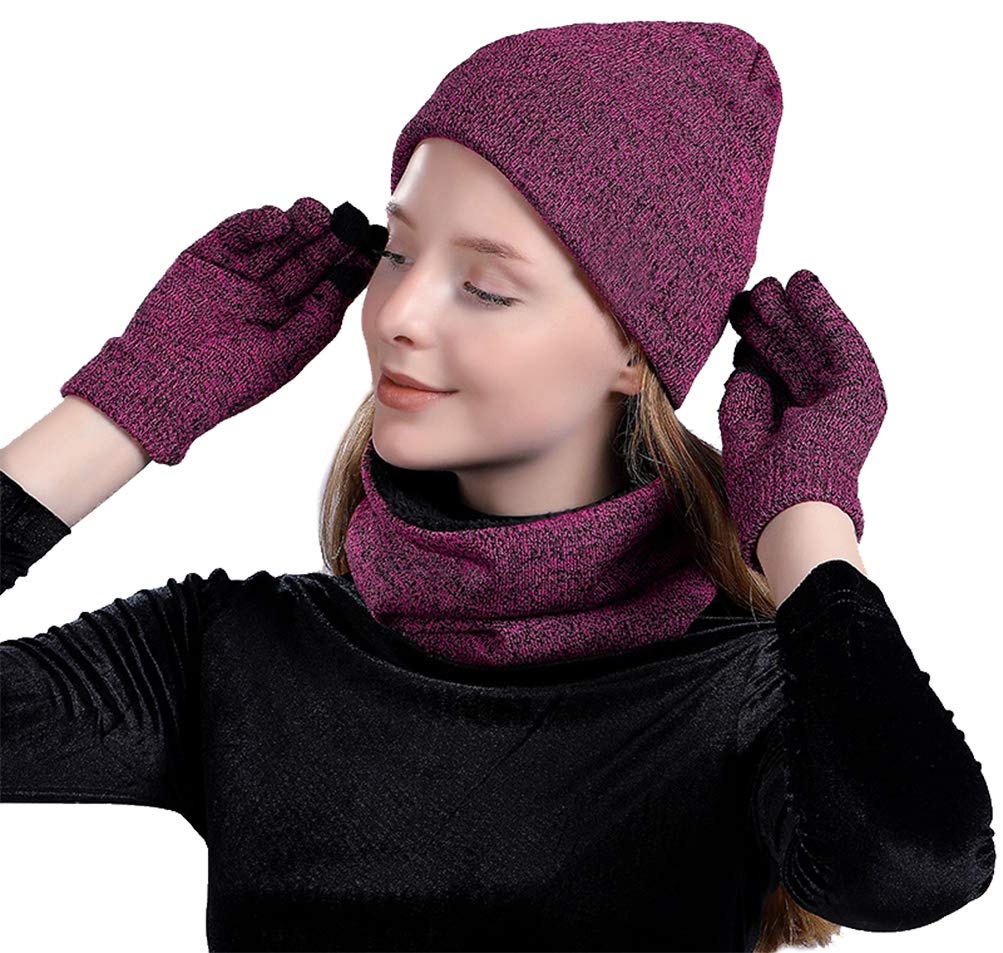 Bienvenu 3 Pieces Knitted Hat Set Winter Thick Warm Knit Hat + Scarf + Touch Screen Gloves Bienvenu 3 Pieces Knitted Hat Set Winter Thick Warm Knit Hat + Scarf + Touch Screen Gloves