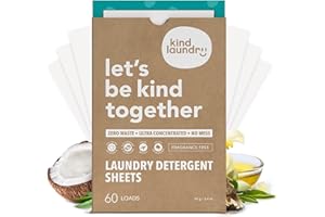 Kind Laundry Detergent Sheets with Powerful Stain-Fighting Enzymes - Biodegradable Plant Powered Eco-Friendly Laundry Soap Sheets - Home or Travel Laundry Detergent (Fragrance Free, 60 Loads)