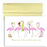 Masterpiece Studios Warmest Wishes 16-Count Boxed Holiday Cards with Foil-Lined Envelopes, 7.8" x 5.6", Fashionista Flamingos (816300)