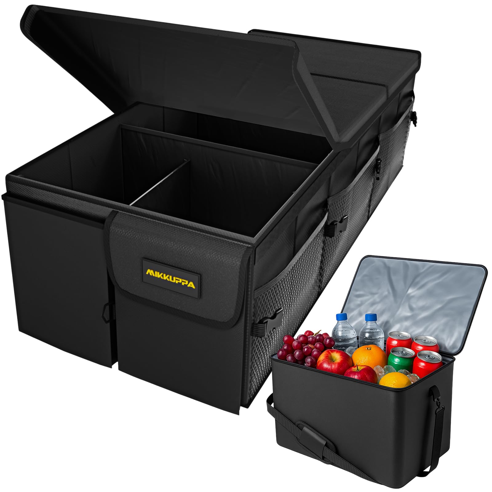 MIKKUPPA Car Trunk Organizer with Cooler - 95L Collapsible Trunk Organizer with Lid, Trunk Storage Organizers for SUV Truck Van with Adjustable Straps and Non Slip Bottom (Black, X-Large with Cooler) Image