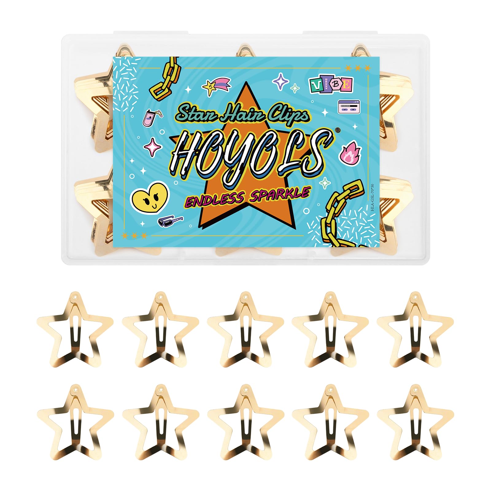 Hoyols 50 Pcs Y2K Gold Star Hair Clips, Small Metal Sparkle Star Barrettes, 2000s Aesthetic Y2K Accessories for Braids Short Long Hair (1.22" 50 Pcs)