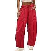Athlisan Womens Baggy Barrel Pants Wide Leg Lounge Drawstring Sweatpants with Pockets