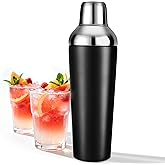 Etens Insulated Cocktail Shaker Black - 23oz Double Wall Vacuum Stainless Steel Martini Shaker with Built-in Strainer & Jigger Lid, Pro Leak-Proof Weighted Shaker for Home Bar, Premium Bar Gift Set