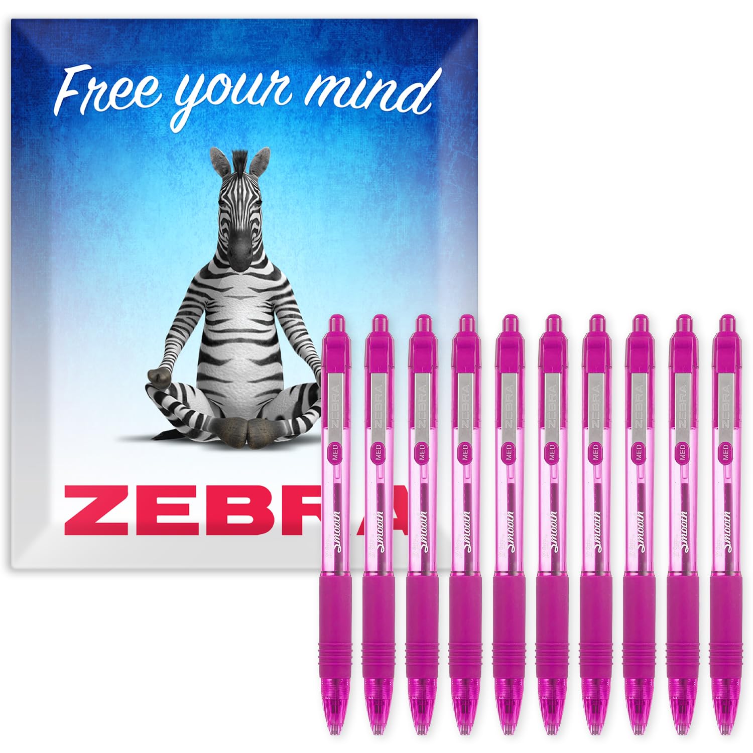 Zebra Z-Grip Smooth Ballpoint Pen - 1.0mm - Pack of 10 - in Zebra Envelope Gift Packaging (Pink)