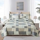 Ycosy Quilt Set Twin Size Bedspread Coverlet Plaid Patchwork Bedding Modern Mens Quilts Soft Lightweight Quilt Yellow Grey Plaid Coverlet Reversible Quilt Bedspread Home Bedding Collection