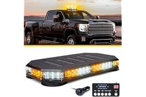 LUMENIX 42 LED Roof Top Strobe Beacon Light Bar Hazard Warning Emergency Flashing Plow Lights with Controller for Construction Vehicles Tow Trucks Postal Cars Snowplow Amber White (Patent Design)
