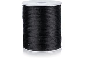 ZhXu Shuo Nylon Satin Cord 2mm Rattail Cord Black String - 100 Yards Nylon Chinese Knotting Cord Rat Tail Silk Cord for Bracelet Necklace Jewelry Making Macrame Trim