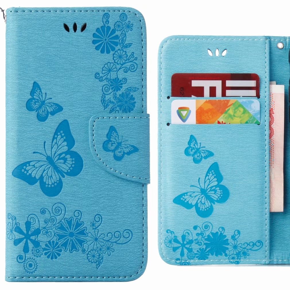 Ougger For Huawei P20 Lite Case, Butterfly Veins Wallet Cover Card Slot Premium PU Leather Flip Case Magnetic Bumper Pouch Holster for Huawei P20 Lite/Nova 3e with Stand-View Function (Blue)