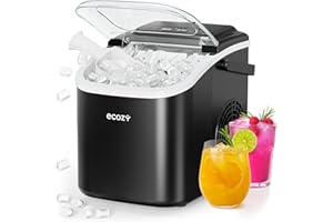 ecozy Portable Ice Makers Countertop, 8 Cubes in 6 Mins, 26lbs/Day, Bullet Ice Maker Machine with 2 Ice Sizes, Self-Cleaning 