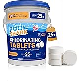 Pool Shark Swimming Pool Chlorine Tablets | 3-Inch Chlorine Tablets | 25 lbs | Slow-Dissolving 90% Active Chlorine Tabs | Pool Chemicals for Inground Pools, Above Ground Pools, Saltwater, Spa, Hot Tub