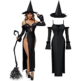 Spooktacular Creations 2 Pcs Witch Costume Women, Halloween Costume 2025 with Witch Dress Hat Accessory for Halloween Cosplay