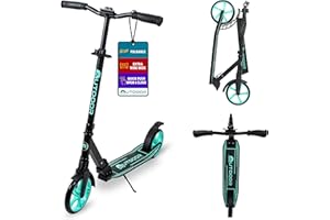 OUTDOORCRUISER Outdoor Cruiser Kick Scooter for Ages 6+, for Kids, Teens, and Adults, Max Load 250 LBS, Foldable, 8-inch Big Wheels, Dual Suspension, 3 Adjustable Levels, Child Safety Approved, Black and Aqua