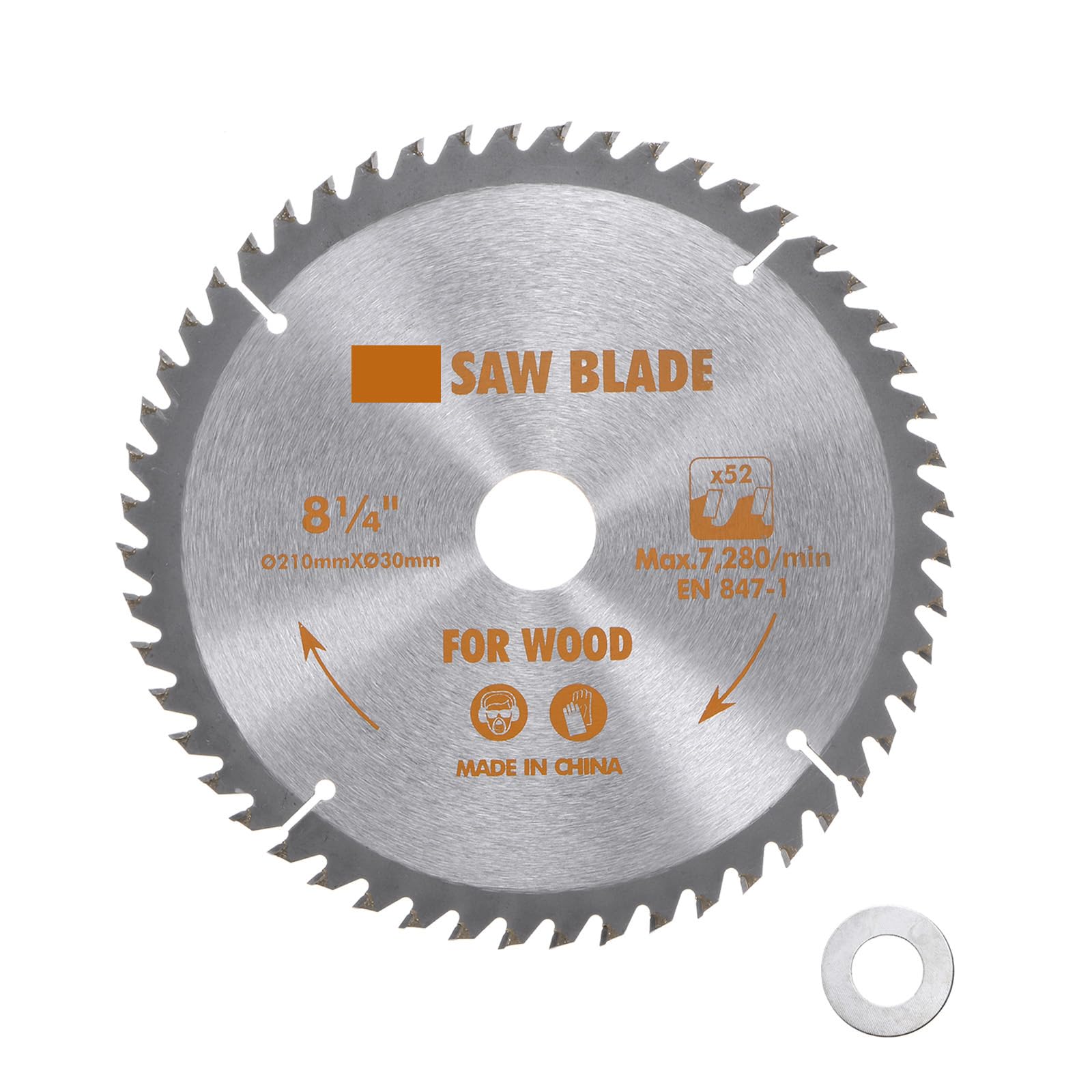 Kozelo Circular Saw Blade - [8-1/4-inch x 52 Teeth x 1.2-inch Arbor] Circular Cutting Blade with 1.2" to 5/8" Washer Adapter for Soft Metal Woodworking Plastic Use, 0.1-inch Kerf