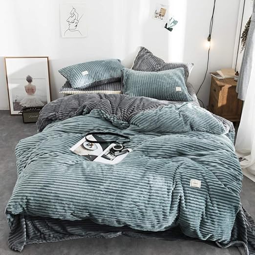 Amazon 単色冬ベルベット フランネル羽毛布団カバー セット パッド入り掛け布団カバー 暖かい寝具セット 豪華なソフト 4 本セット クイーン H Queen Size 掛けふとんカバー オンライン通販